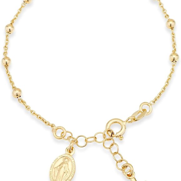 Sterling Silver Rosary Bracelet 18K Gold Plated Worldwide Faith Gift - Picture 1 of 6